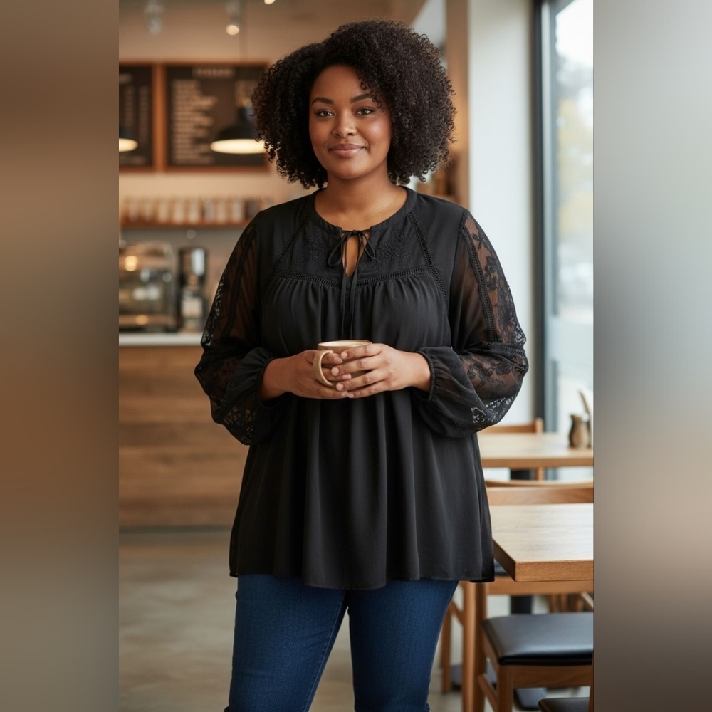 Black Sheer Lace Blouse